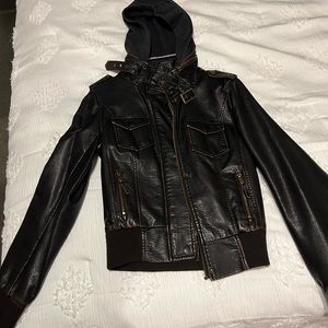 Leather jacket - removable hood